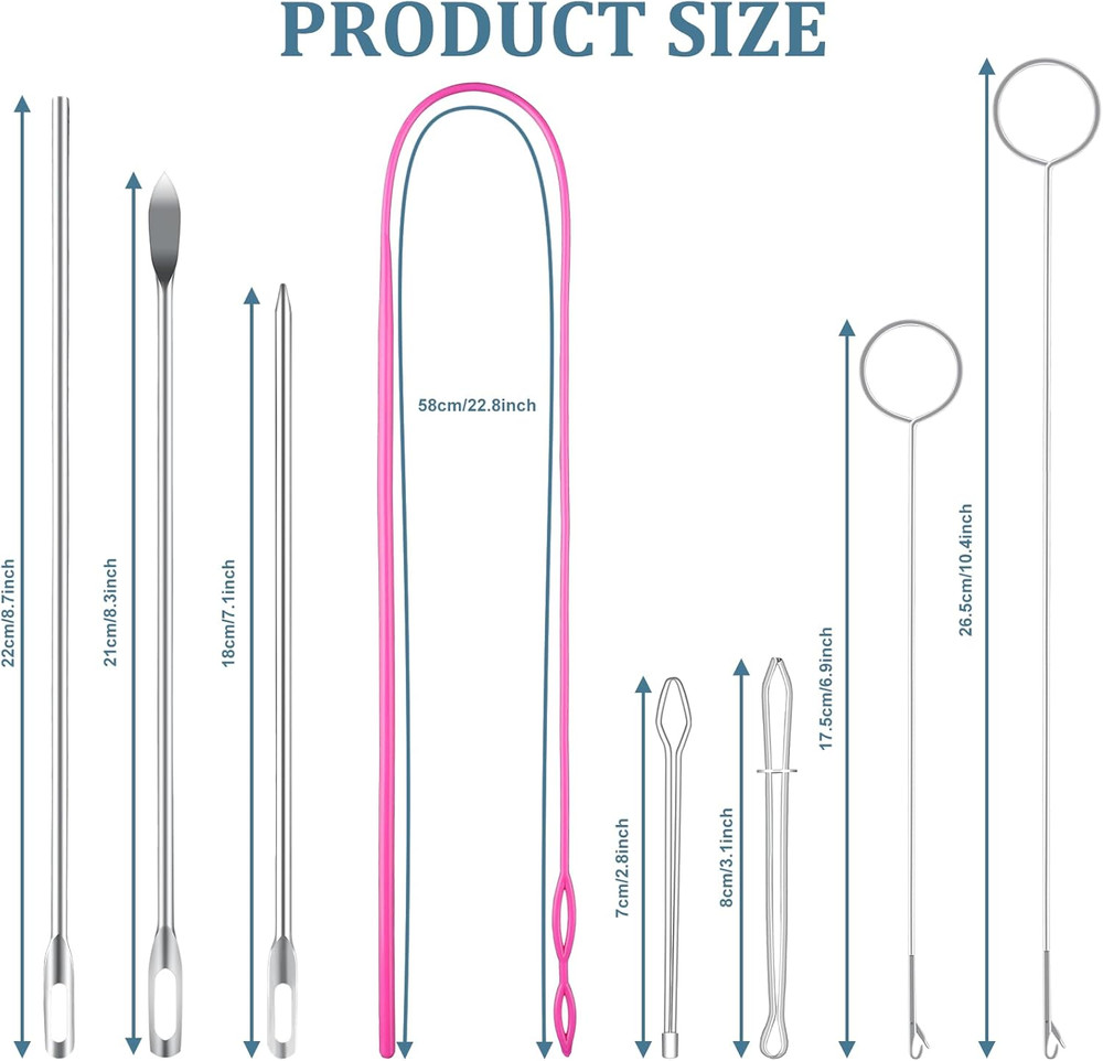 Drawstring Threader Tool Set, Stainless Steel Sewing Loop Turner Hooks with Latc