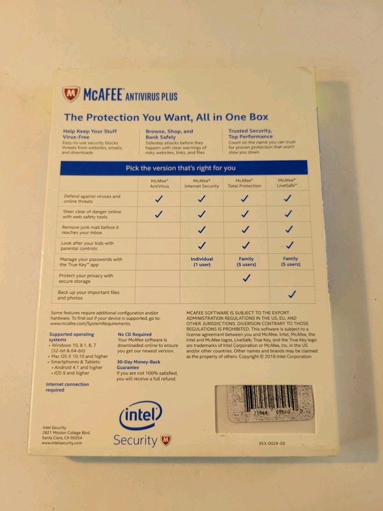 Mcaffee Antivirus Plus 2016 Intel Security 10 Device SEALED