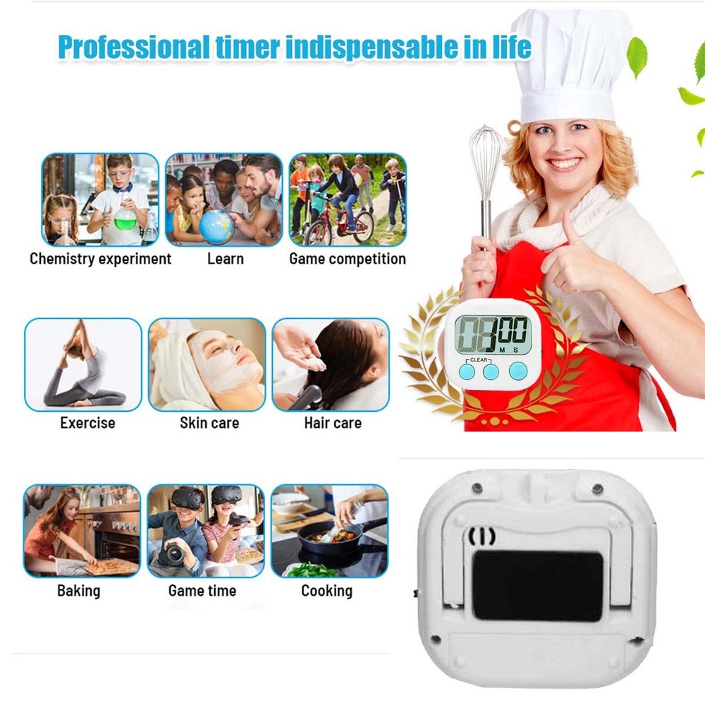 2 pack LCD digital kitchen cooking timer countdown clock loud alarm magnetic