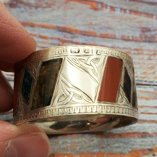 Scottish Sterling Silver Napkin Ring with Stones