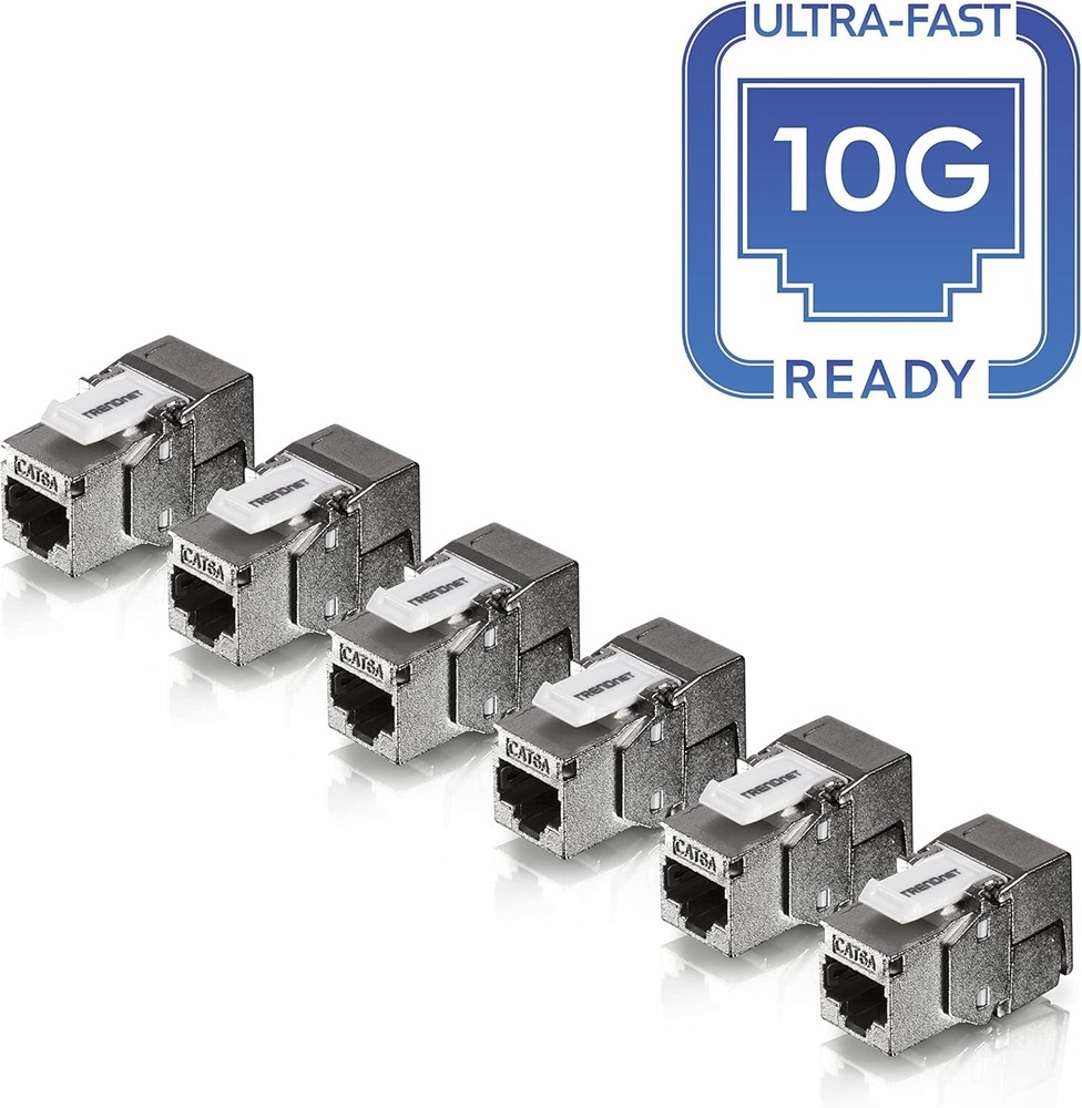 TRENDnet Shielded Cat6A RJ45 Keystone Jack 6-Pack Bundle, Use with Multicolor