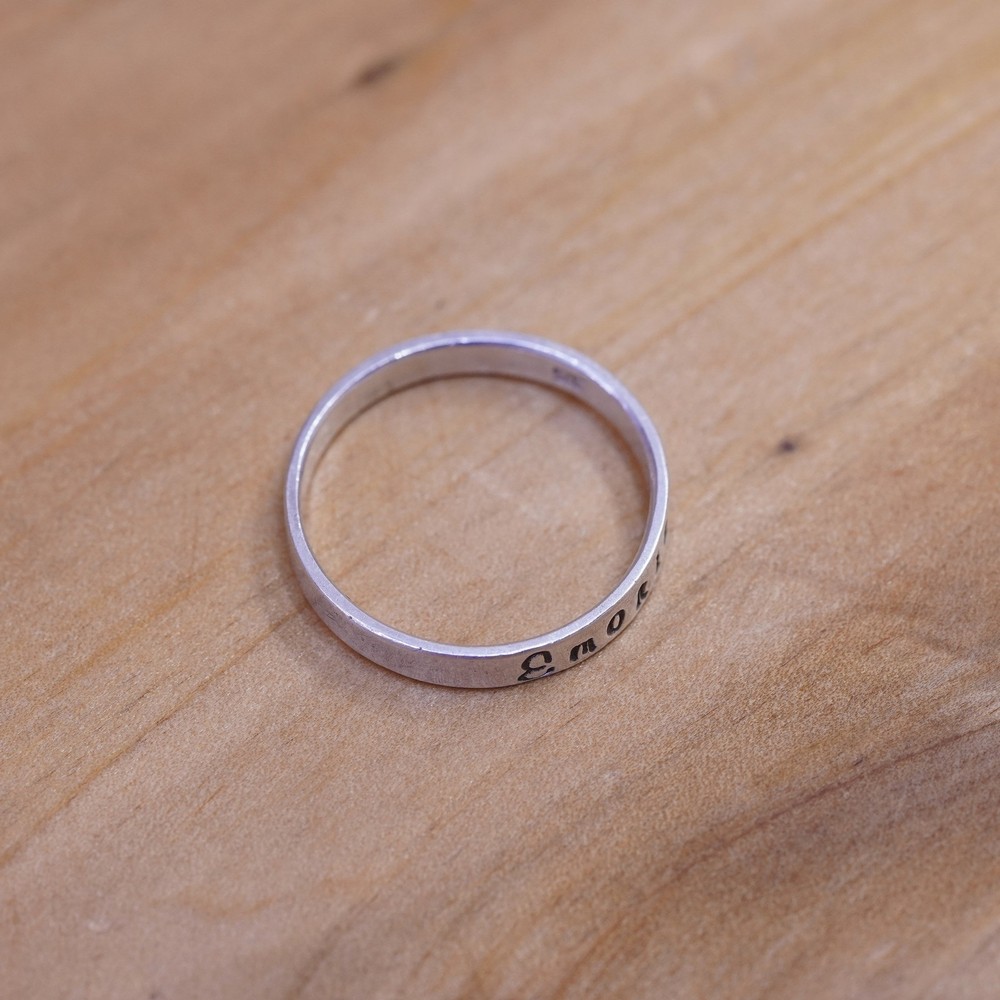 Size 7.75, Sterling silver handmade ring, 925 name “emorie” band, stackable