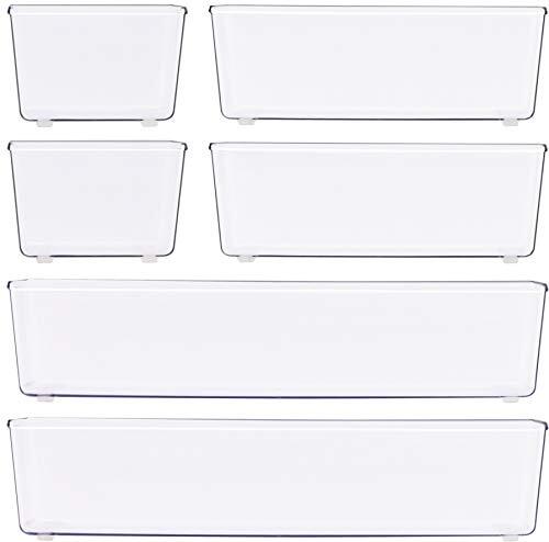 Clear Plastic Desk Drawer Organizers - 6 Pack Assorted/Large