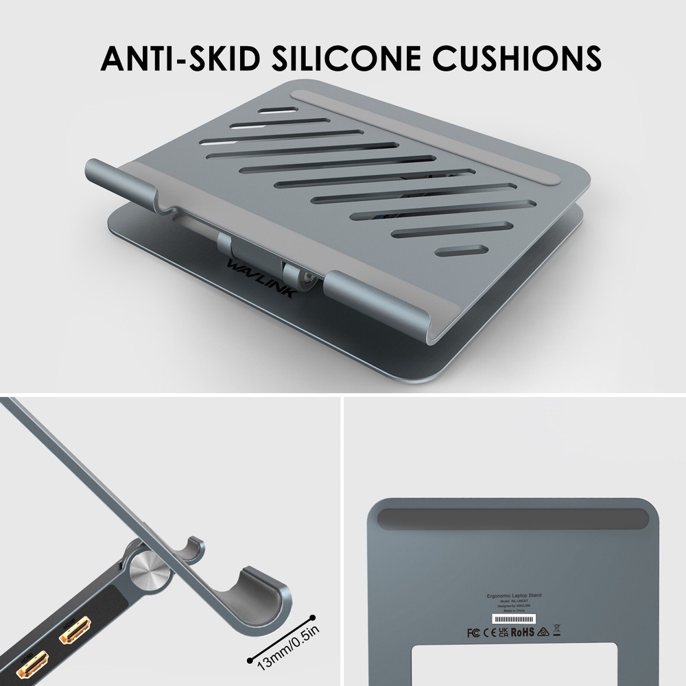 Adjustable Computer Riser Laptop Stand USB C Dock Dual HDMI for 10-17" Laptop