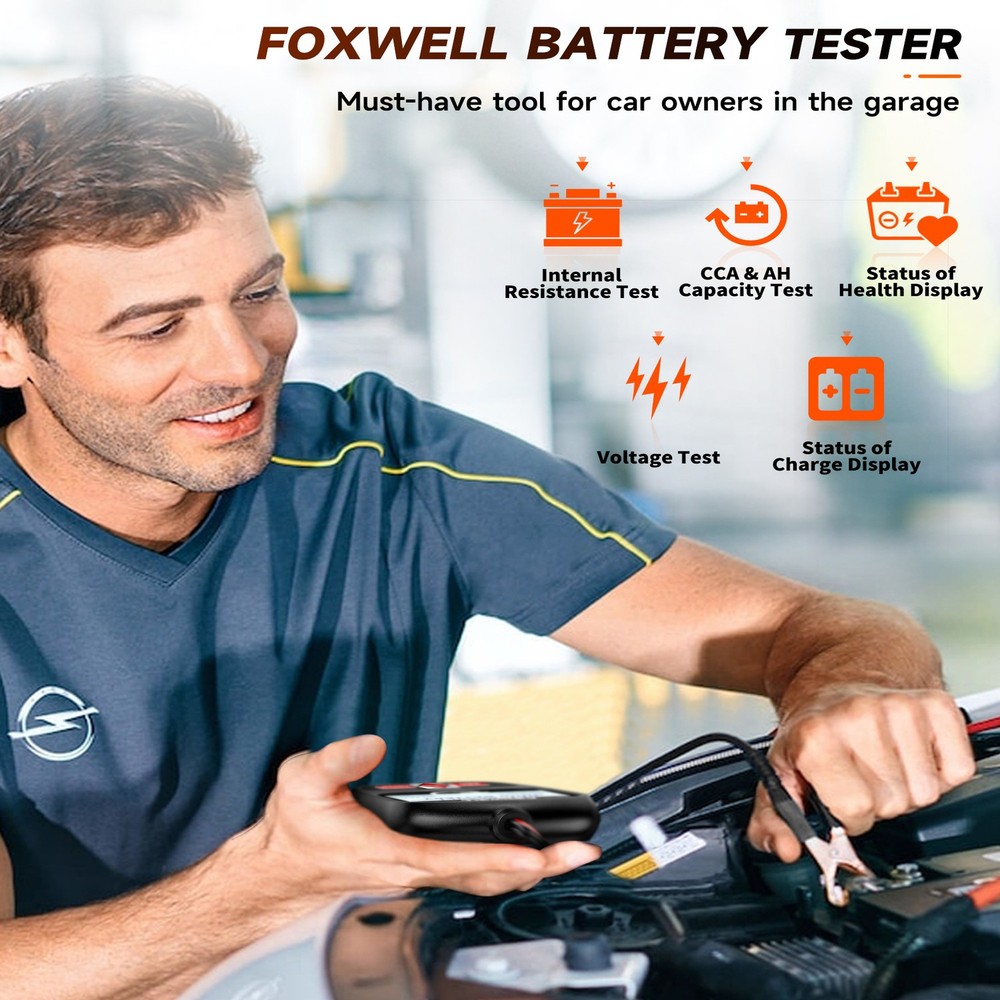 FOXWELL Car Battery Tester 12V Load Test Cranking Charging System Analyzer Tool