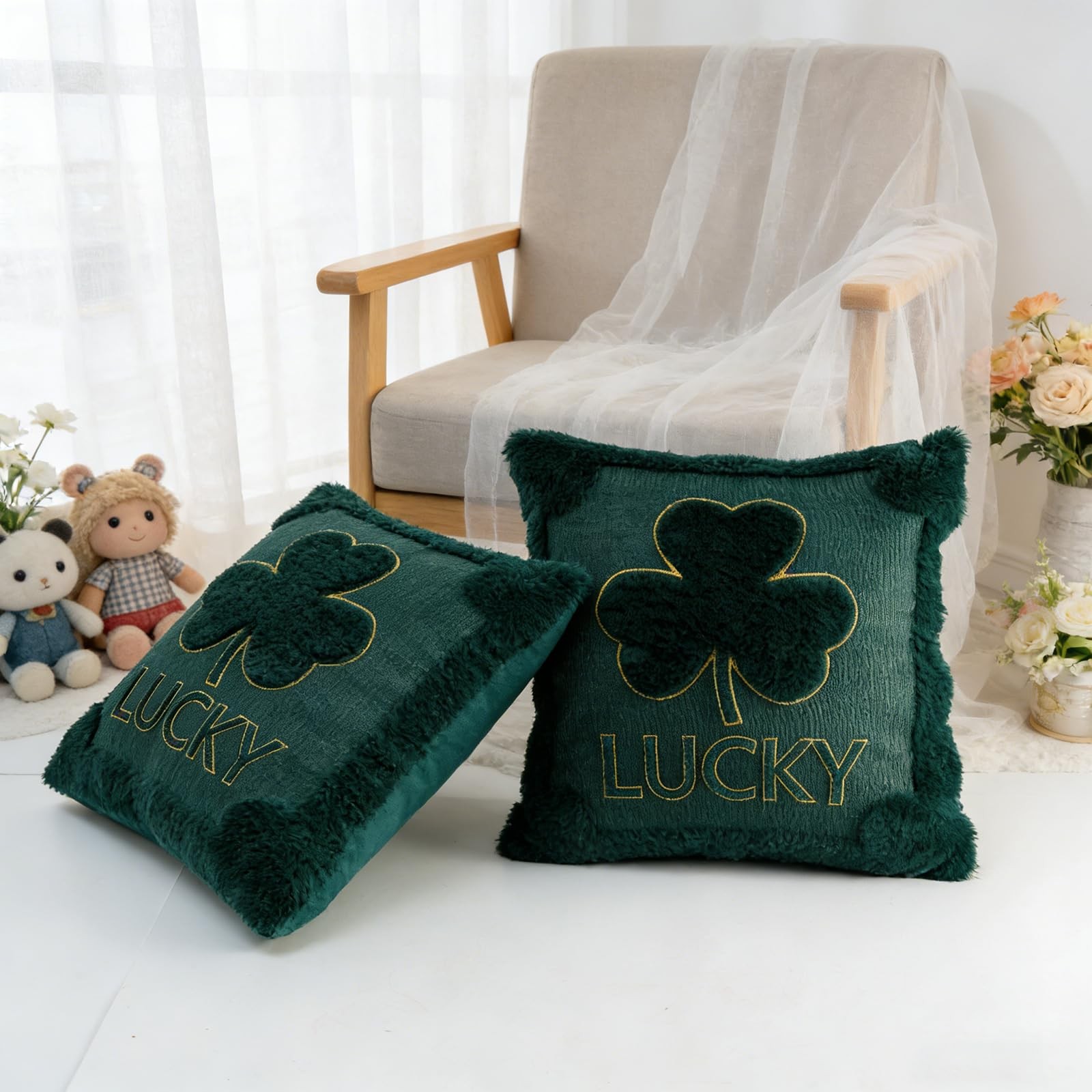 RumonZS St Patricks Day Shamrock Throw Pillow 1" x (Pack of 2), Green