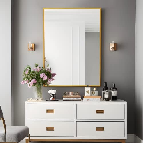 38"x26" Wall-Mounted Mirror Rectangular Hanging Mirror Metal Framed Wall