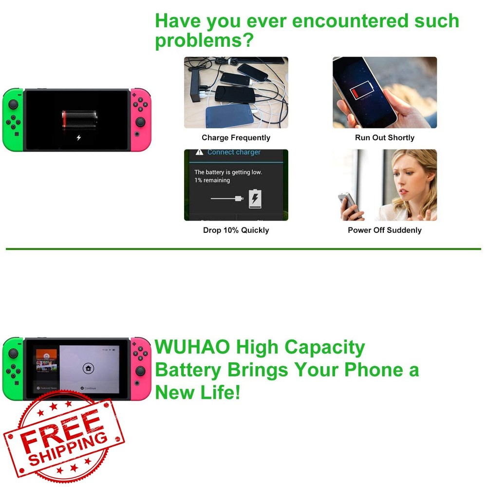 WUHAO Switch OLED Battery Replacement Kit HAC-003