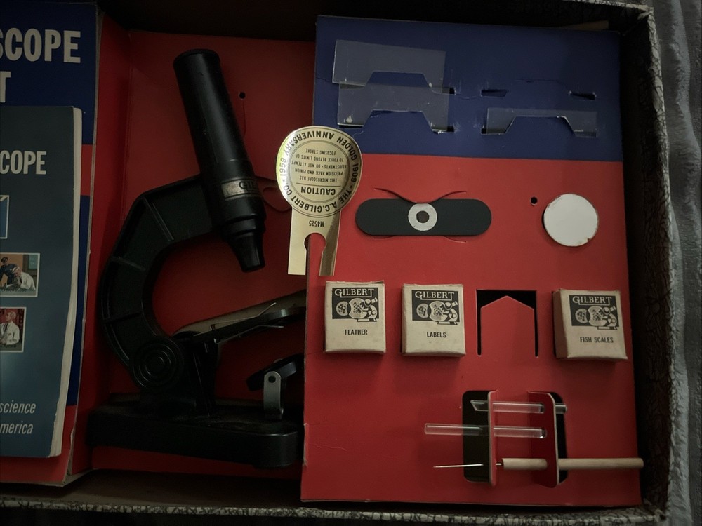 Rare 1958 Gilbert Jr Microscope& Lab Set #13014 Nice Condition