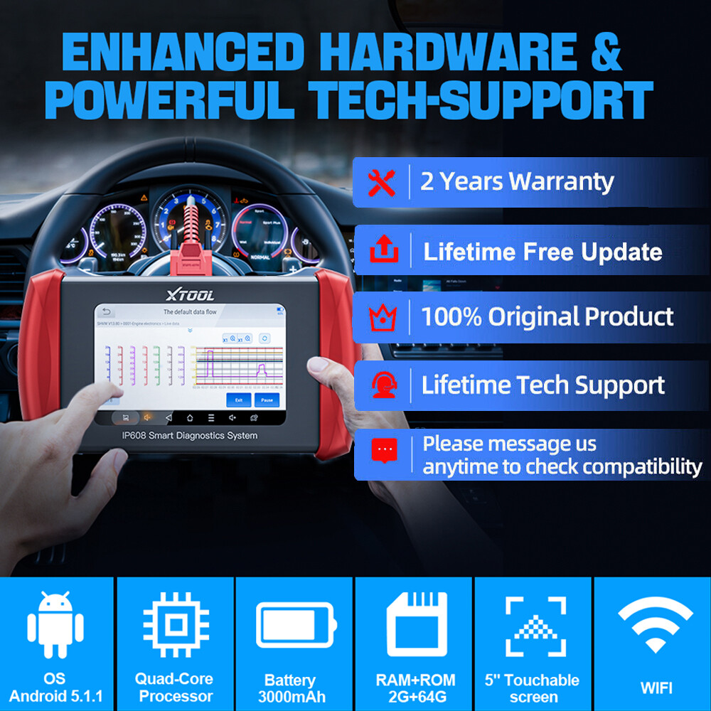 2025 XTOOL IP608 OBD2 Scan Tool Car Auto Full System Diagnostic Tool 30+Reset