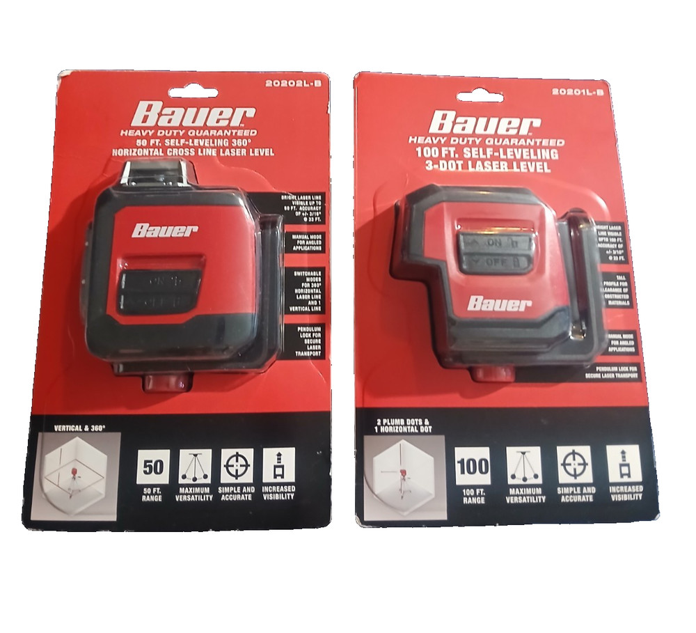 2 @ Bauer 50ft Self-Leveling 360 Degree & 100 ft Self Leveling 3 Dot Laser Level