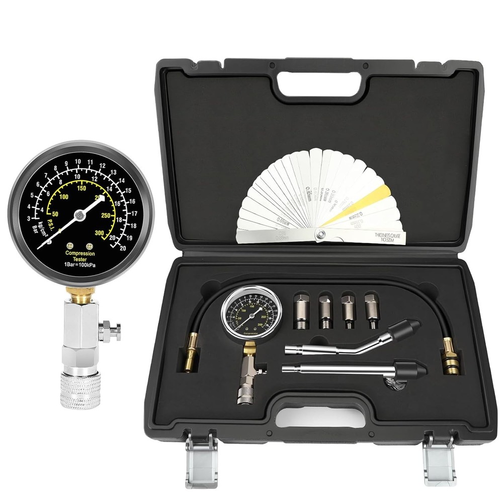 Efficient Engine Compression Tester Kit - Triple Range Pressure Gauge Included