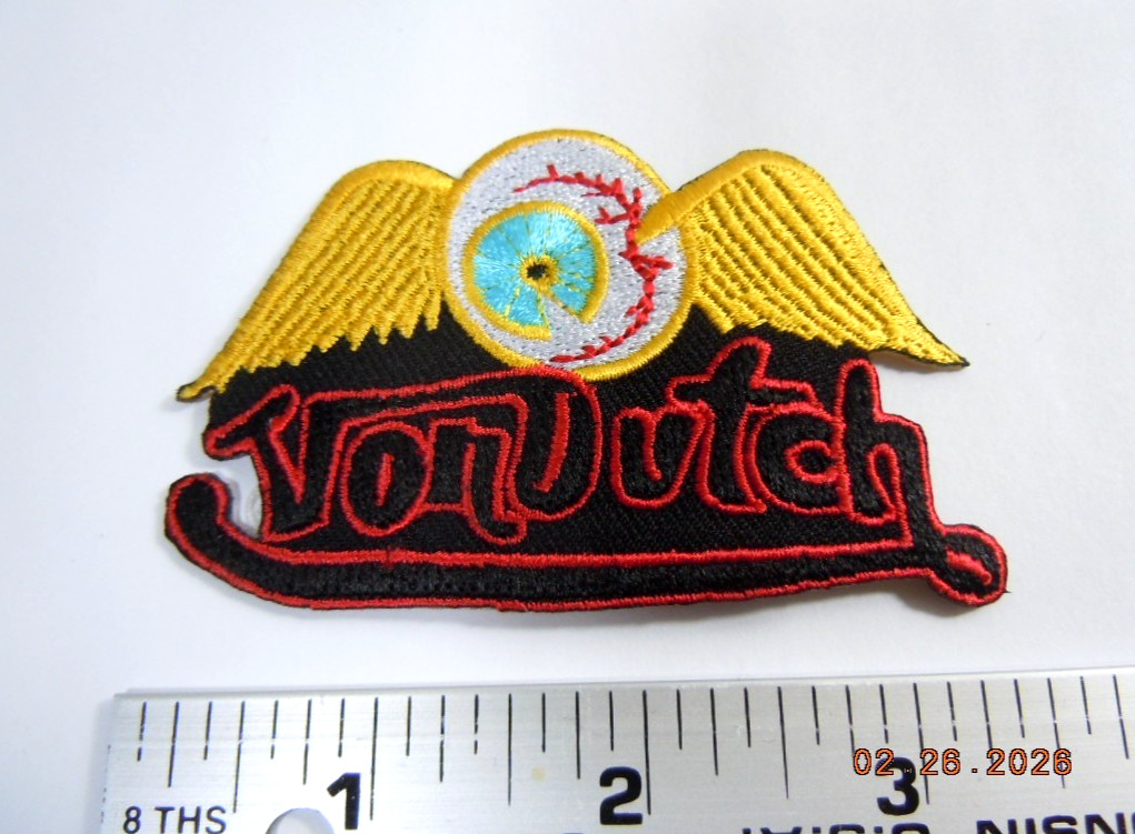 Von Dutch Flying Eyeball Iron-On Embroidered Patch Drag Hot Rod Rat Rod 3.25"