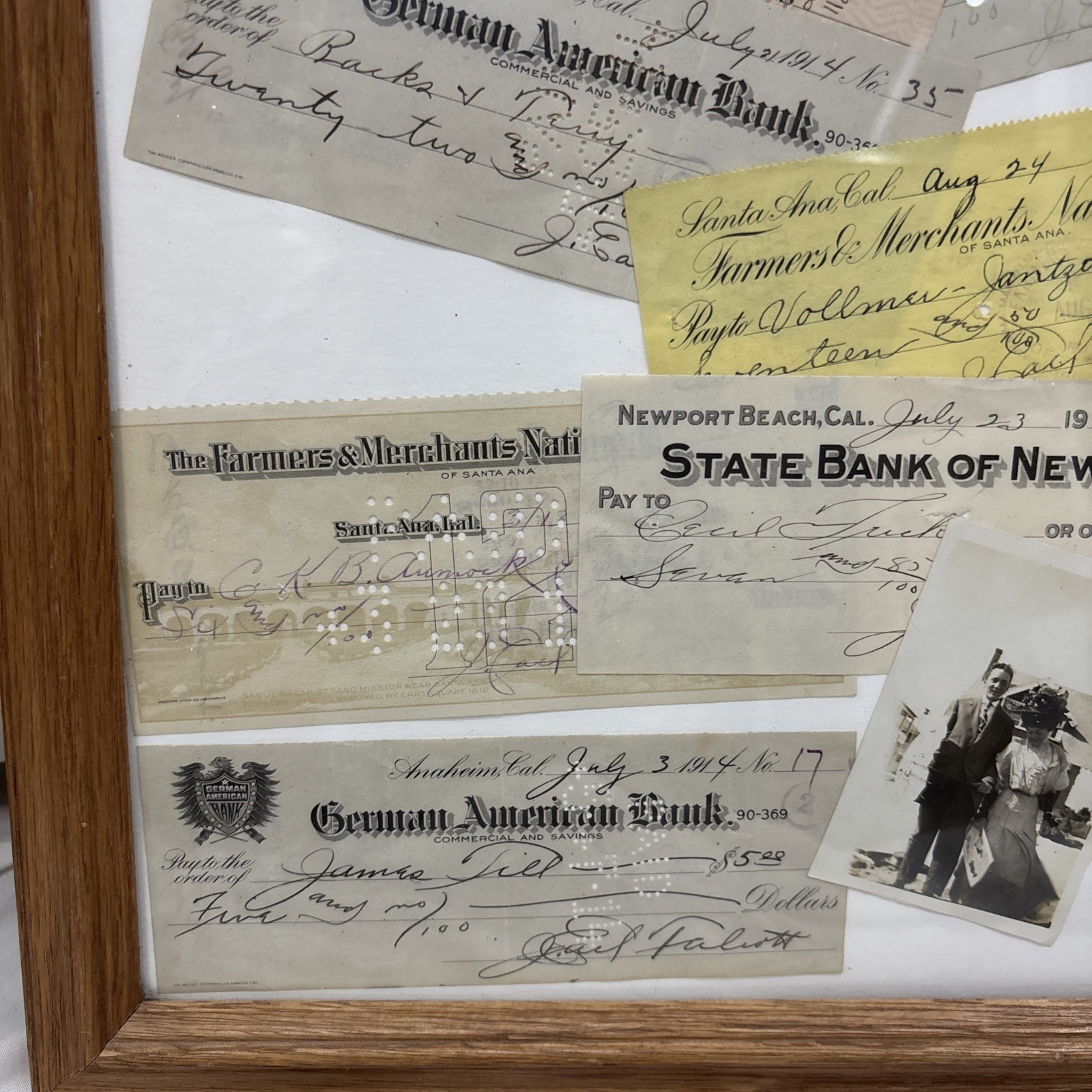 Original 1909-1929 J. Earl Talbots Signed Checks Framed with Photos Lot Of 8