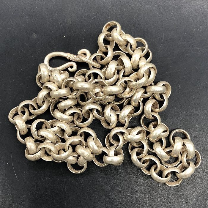 Vintage Thick Silver-Plated Copper Chain, Antique Collection