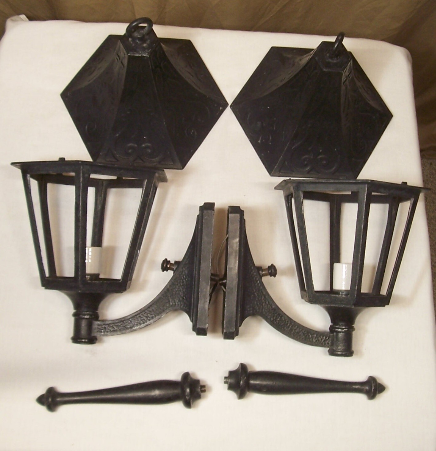 Vtg Sconce Light Pair Witch Hat Art Cast Porch Fixture TALL 31" Wired USA #Y82