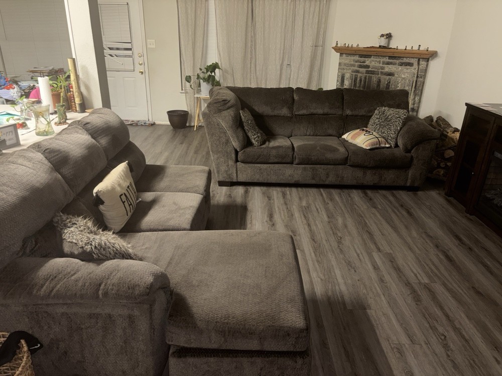 Gray Solid Fabric Sofa Set with Chaise Sectional, Wood Frame, Living Room