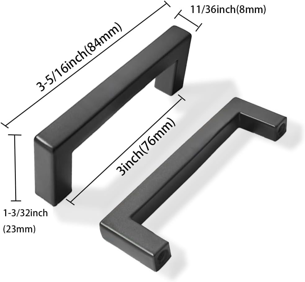 30 Pack 3 inch Center to Center Solid Matte Black Cabinet Pulls Slim Square Bar