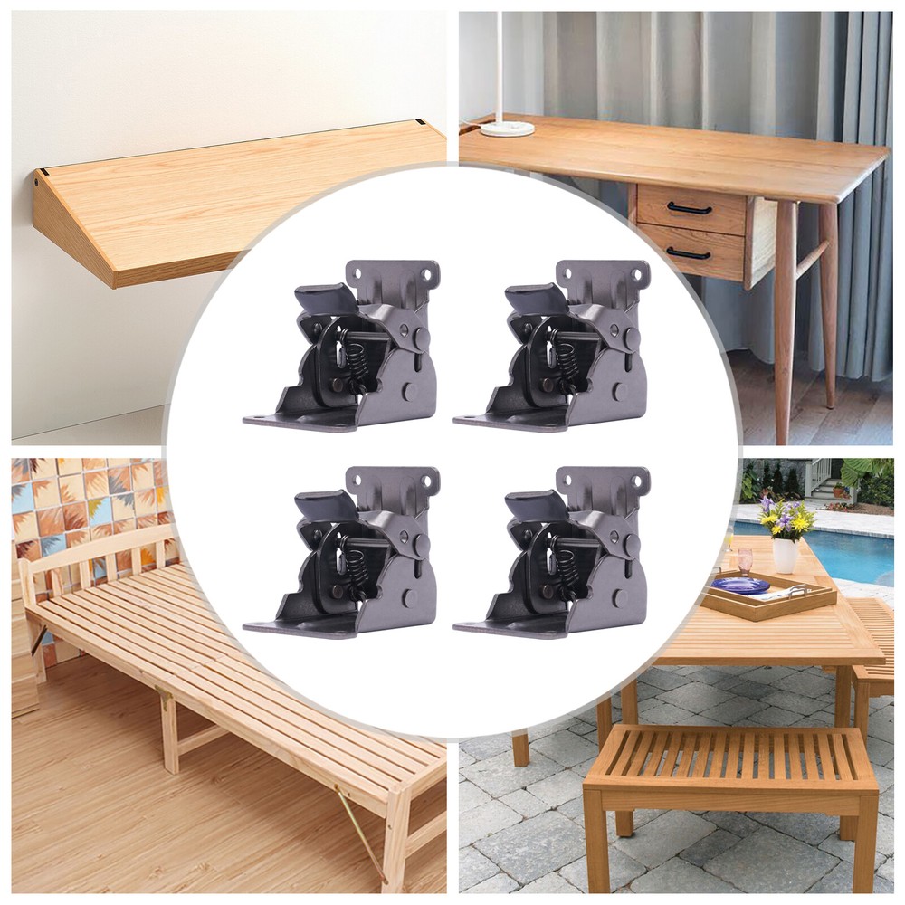 4 Pack Folding Table Leg Brackets, Black Foldable Self-Locking Extension Hinge