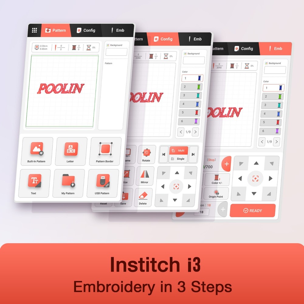 Poolin EOC06 Embroidery Machine Computerized with thread&bobbins&stabilizer