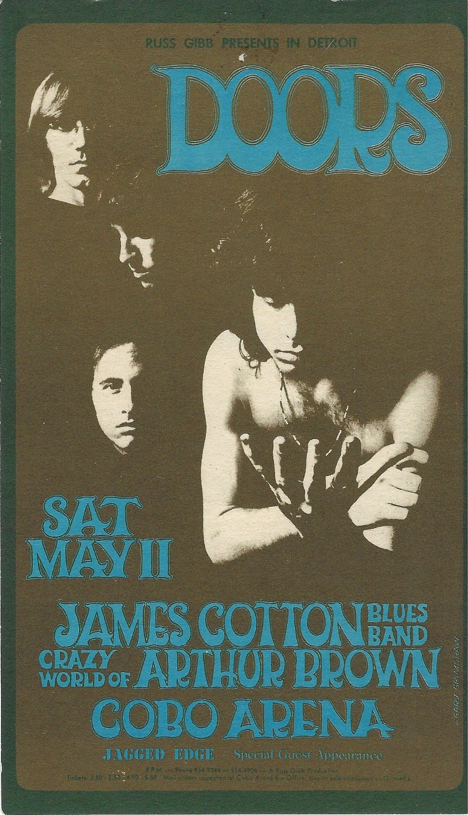 Vintage THE DOORS at the Cobo Arena, DETROIT 1968 Postcard