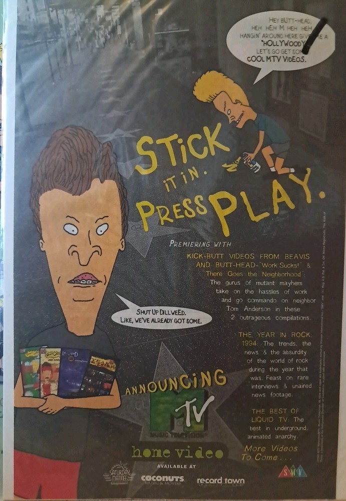 Beavis And Butthead 1995 Video Promo Poster New Condition