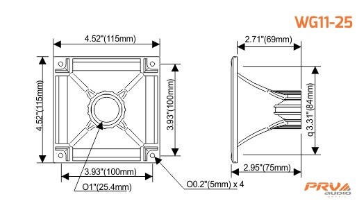 2x PRV Audio D280Ti-S 1" Titanium PRO Driver 320 Watts 8Ω + WG11-25 Black Horn
