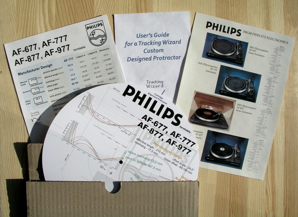 Philips AF-677/777/877/977 Custom Designed Tonearm Stylus Alignment Protractor