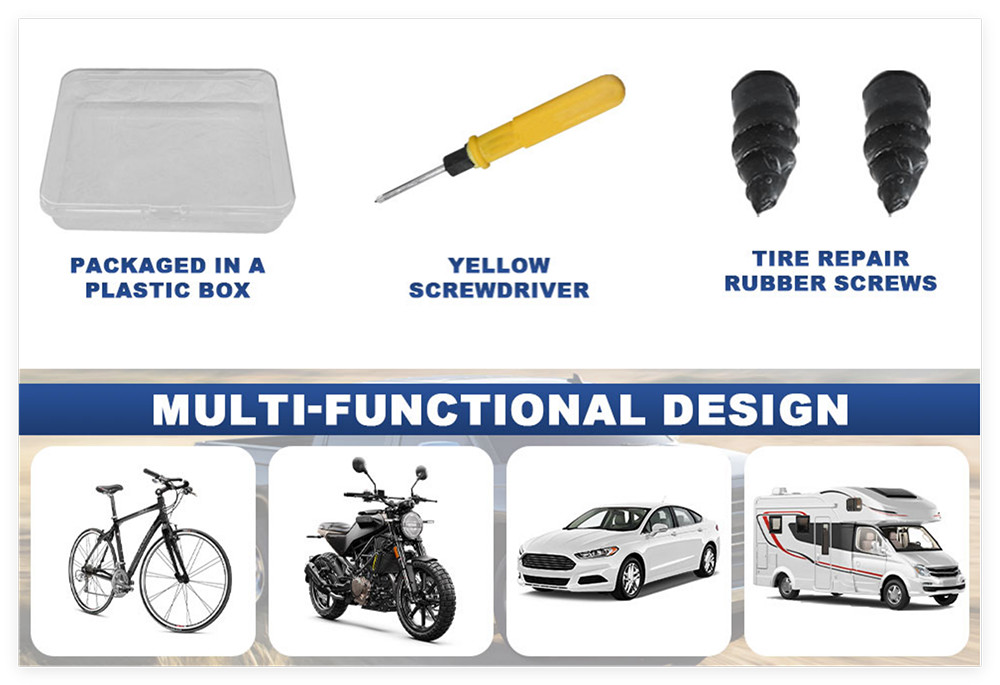 60PCS Tire Repair Screws Kit With Screwdriver 3 Sizes Rubber Plugs Flat Tires