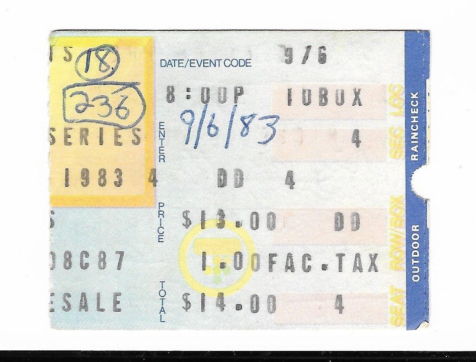 Neil Young 9/6/83 Cuyahoga Falls OH Blossom Music Center Ticket Stub