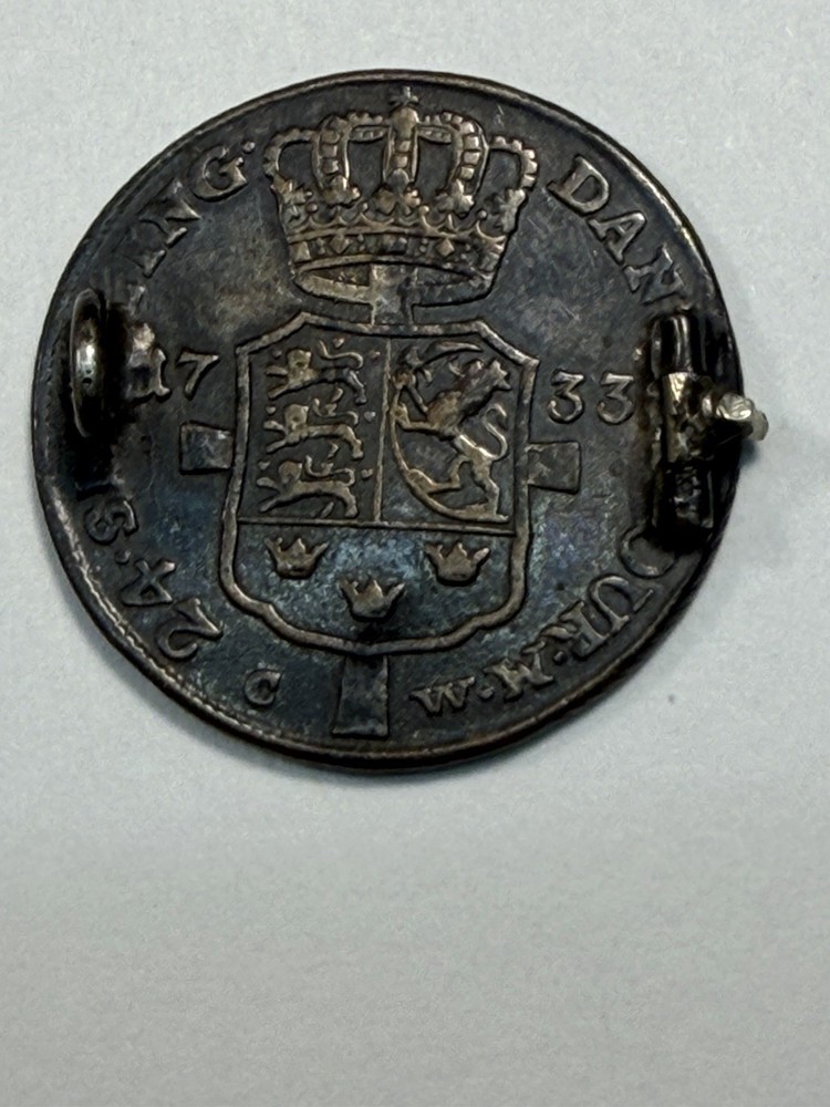 1733 Denmark 24 Skilling w/ pin back