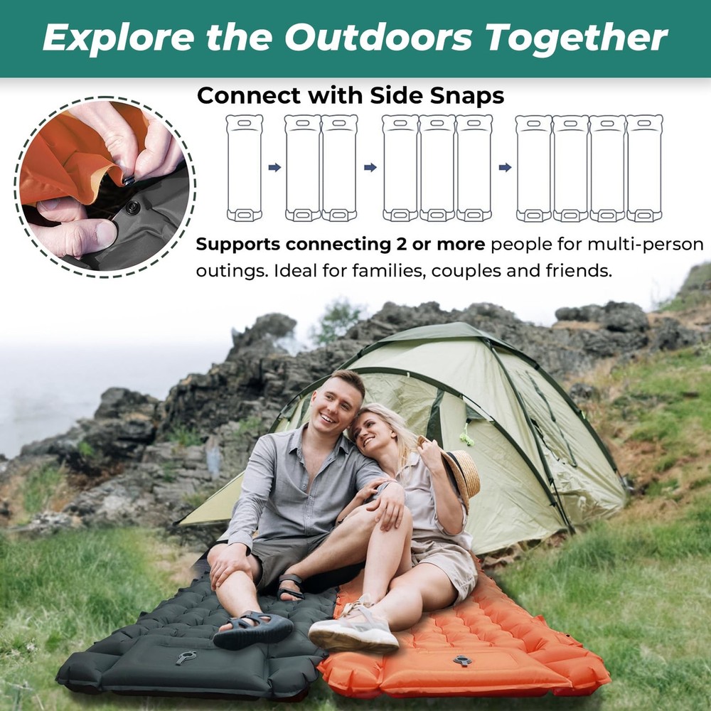 Sleeping Pad for Camping, 4in Thickness Inflatable Sleeping Mat with Adjustab...
