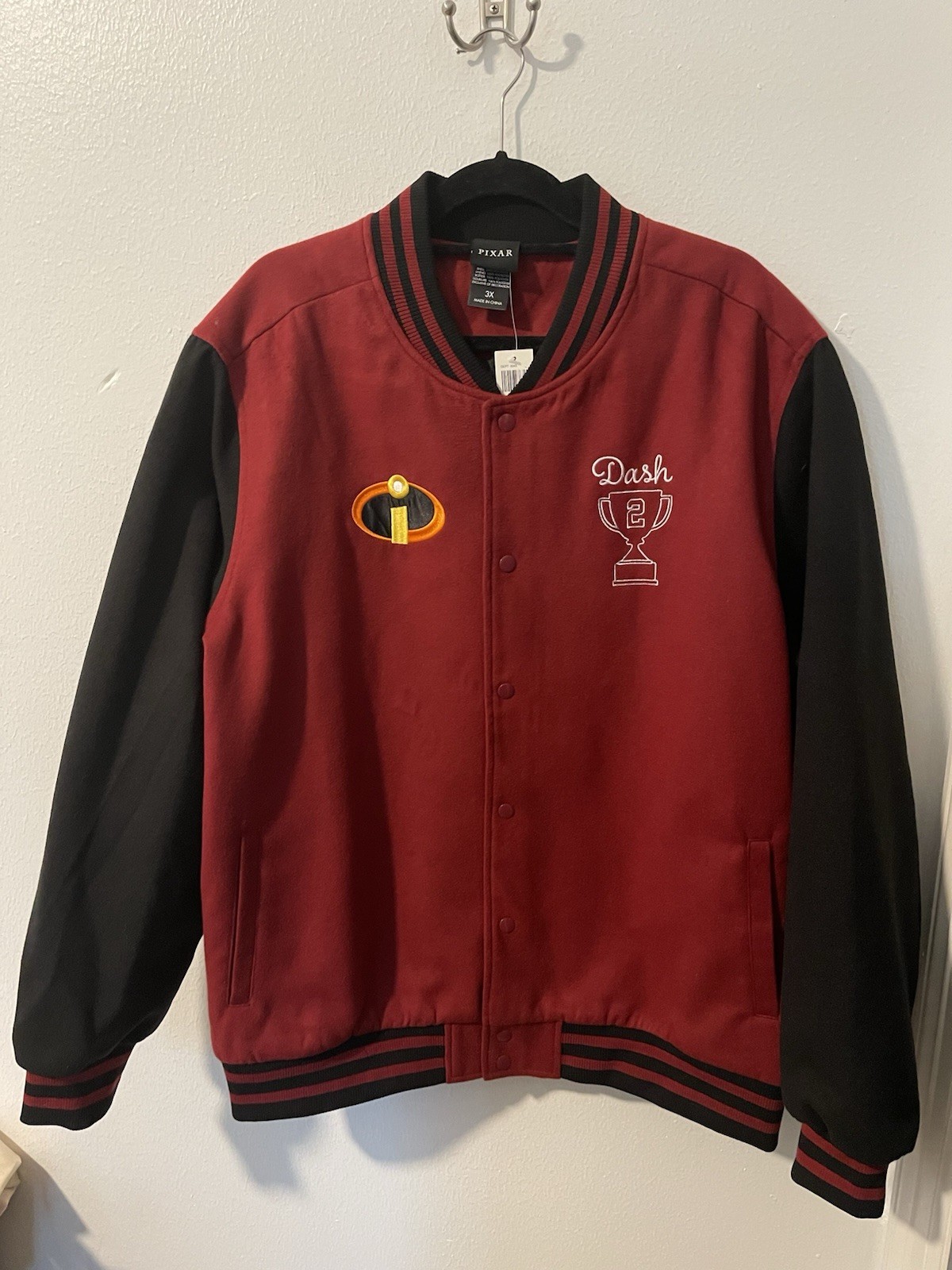 Disney Pixar The Incredibles Dash Parr Logo Varsity Jacket Large NWT