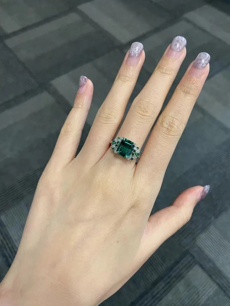 2.50 Ct Emerald Cut Lab-Created Emerald Engagement Ring 14k White Gold Plated