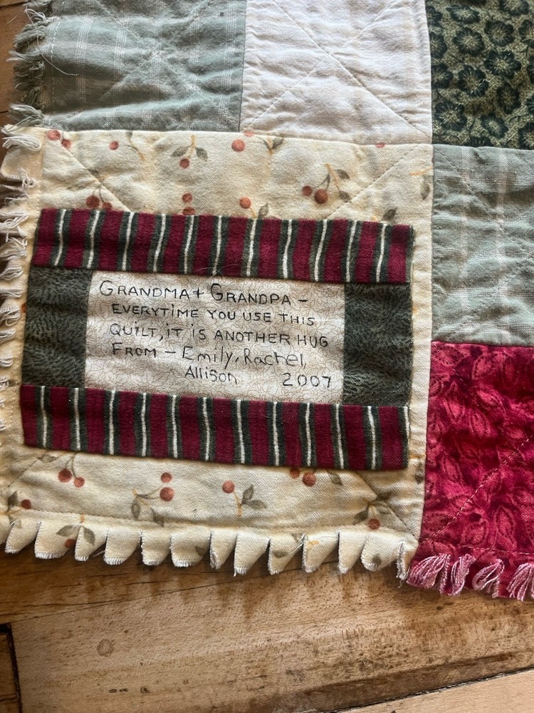 Handmade Rag Quilt Throw 54x66 Primitive Cottagecore Patchwork Cherries