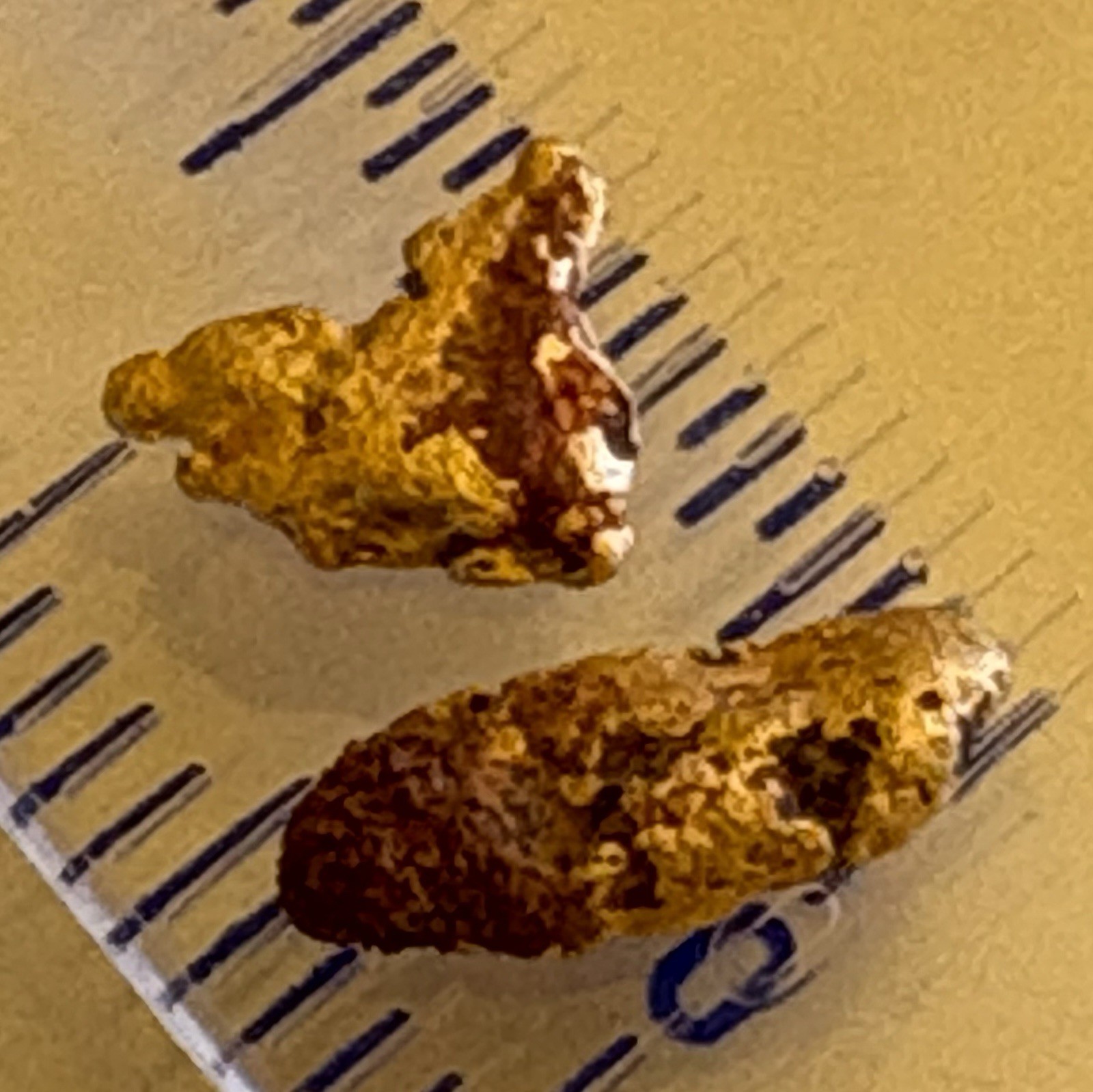 2 genuine, natural, Australian gold nuggets 0.59 gram
