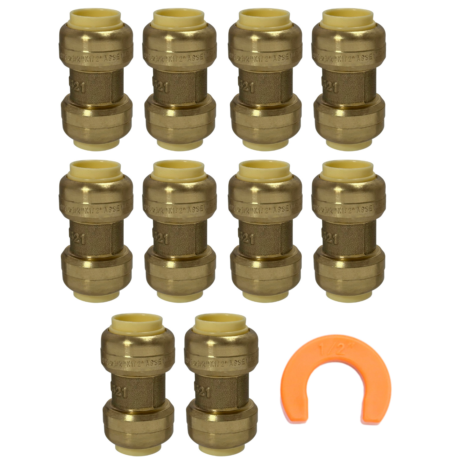 10 Pack 1/2" Push Fit Coupling W. Disconnect Clip 1/2 Push to Connect Coupling