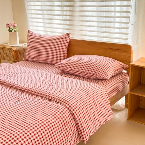 Comforter Set Bedding Comforter Sets, Red Grid Bed Comforter Queen Red Gingham