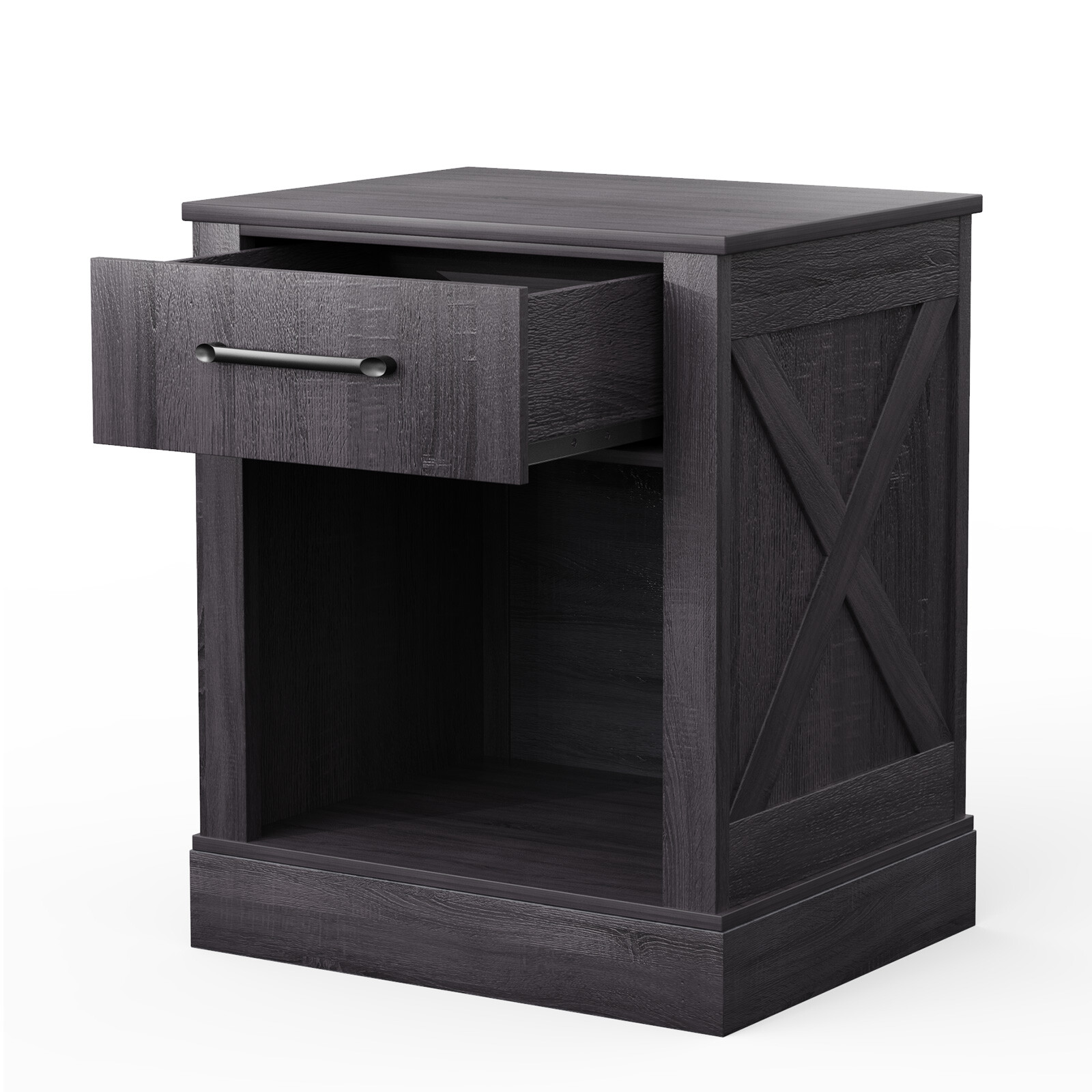 Nightstand with Drawer and Shelf Rustic Wooden Bedside Table Bedroom Black