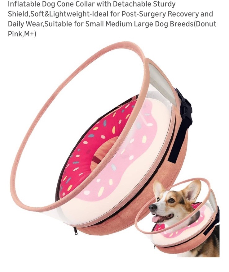 Inflatable Dog Cone Collar with Detachable Sturdy Shield,Soft&Lightweight Medium