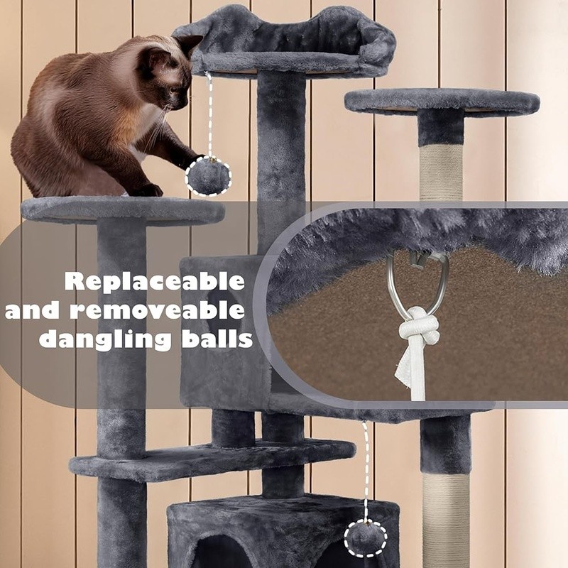 Multi-Level Cat Activity Playground W/ Scratching Posts Condos & Dangling Balls