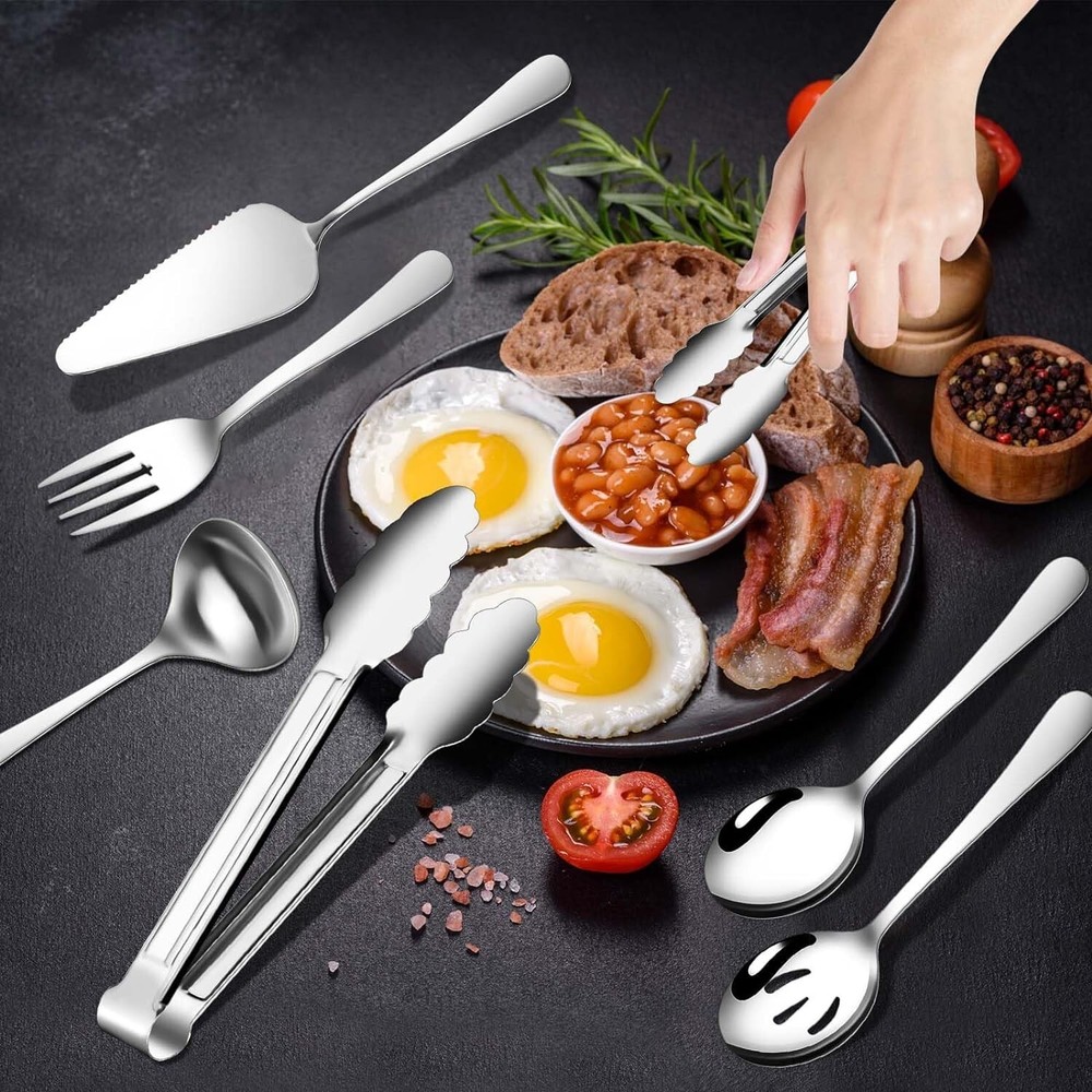 12 Pieces Serving Utensils Include Large Serving Spoons,Slotted Serving Spoon...