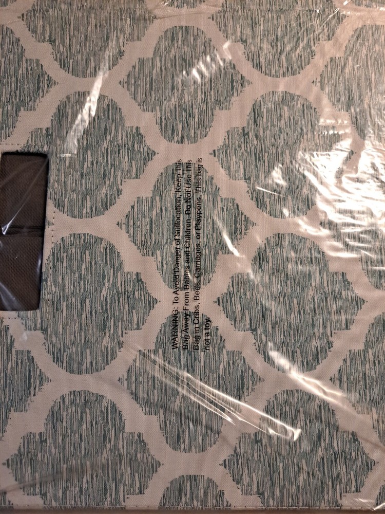 Threshold™ ~ 13" Square ~ Polyester Cube ~ Storage Bin ~ Teal & White Quatrefoil