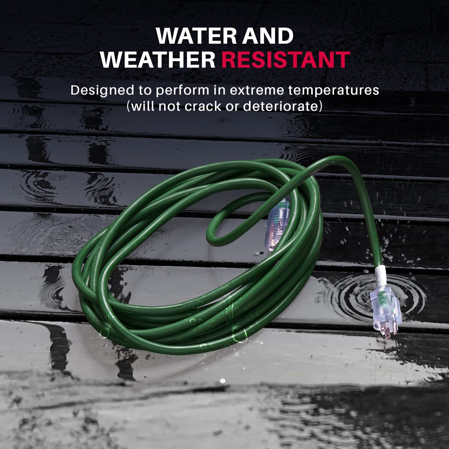 50ft Power Outdoor Extension Cord & Indoor - Waterproof Electric Drop Cord Cable