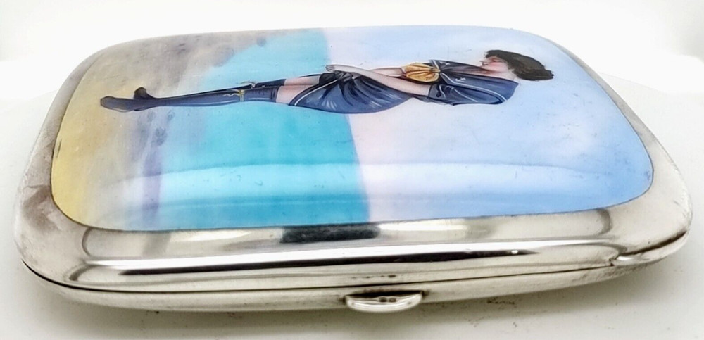 Charming Silver Cigarette Case with Fine Enamelled Scene