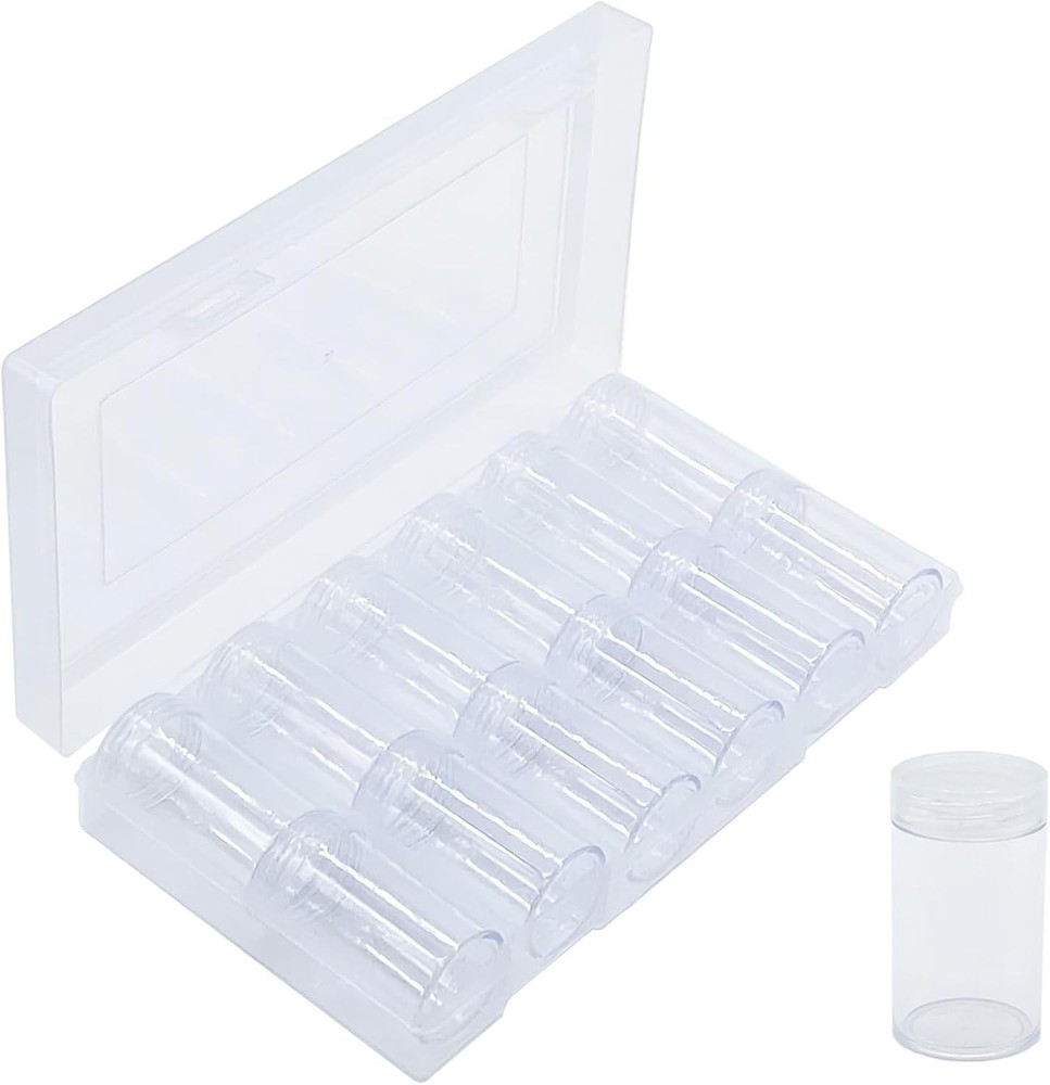 12 Pcs Round Plastic Coin Tubes with Box, Cent Nickel Dime Storage Tubes with Li