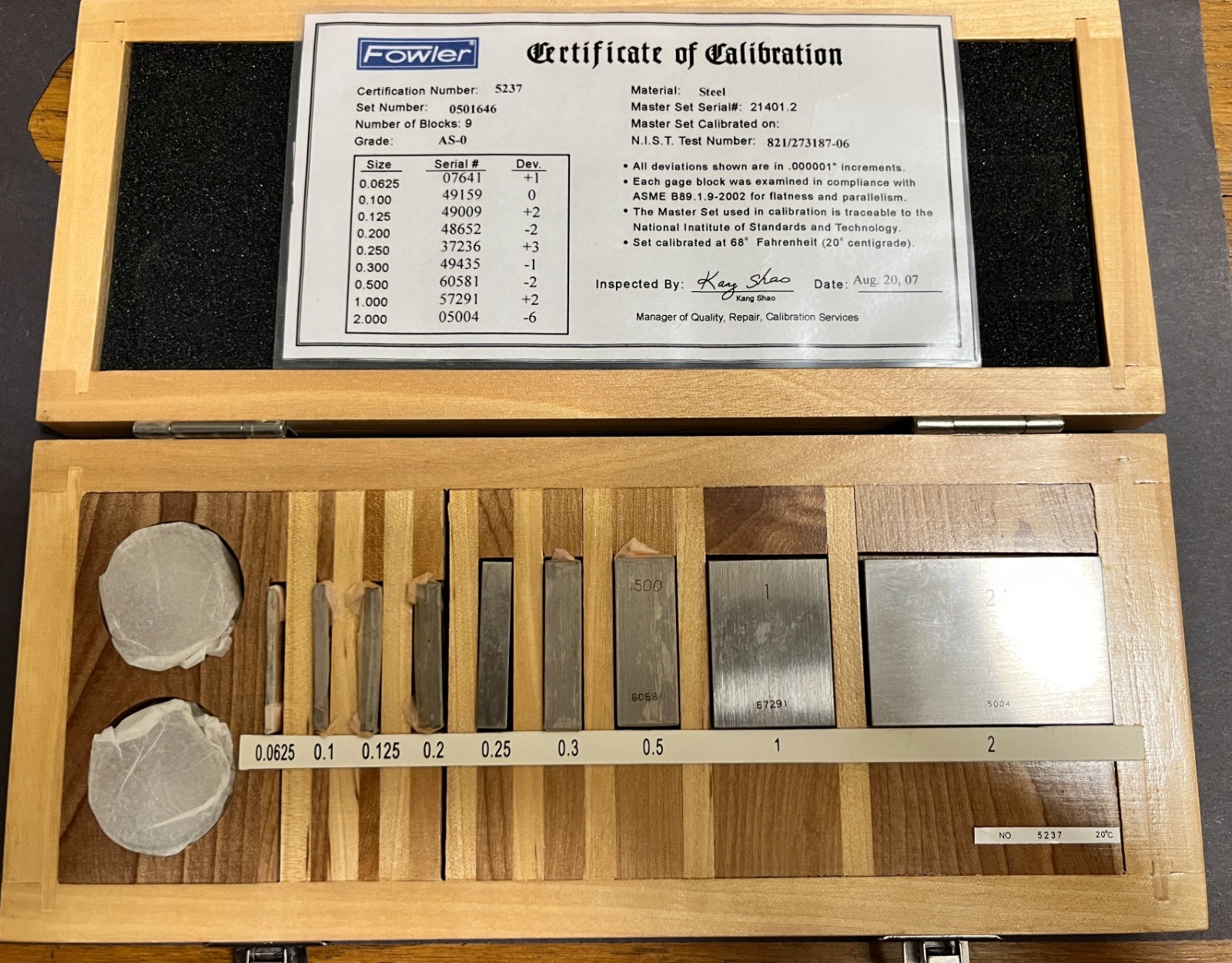 Fowler Micrometer 11 piece Calibration Set 536700020