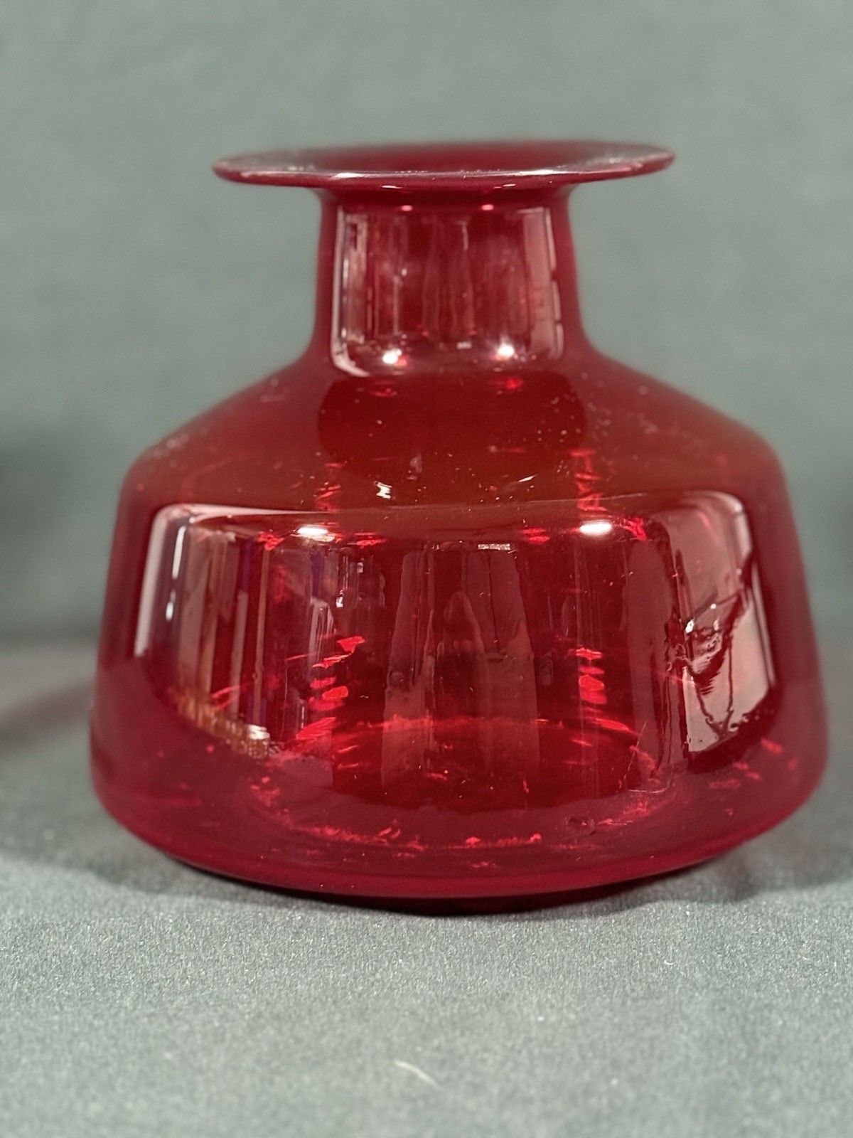 Rainbow-Viking Glass Co. Ruby Red Hand Blown Decanter No Stopper Vintage 60s MCM