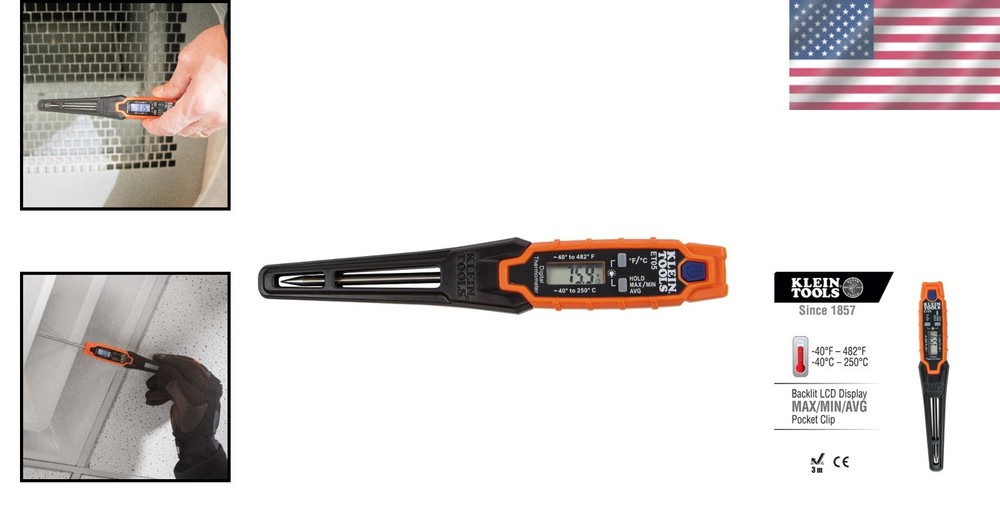 Digital Pocket Thermometer - Instant Read HVAC Tool with Backlit Display