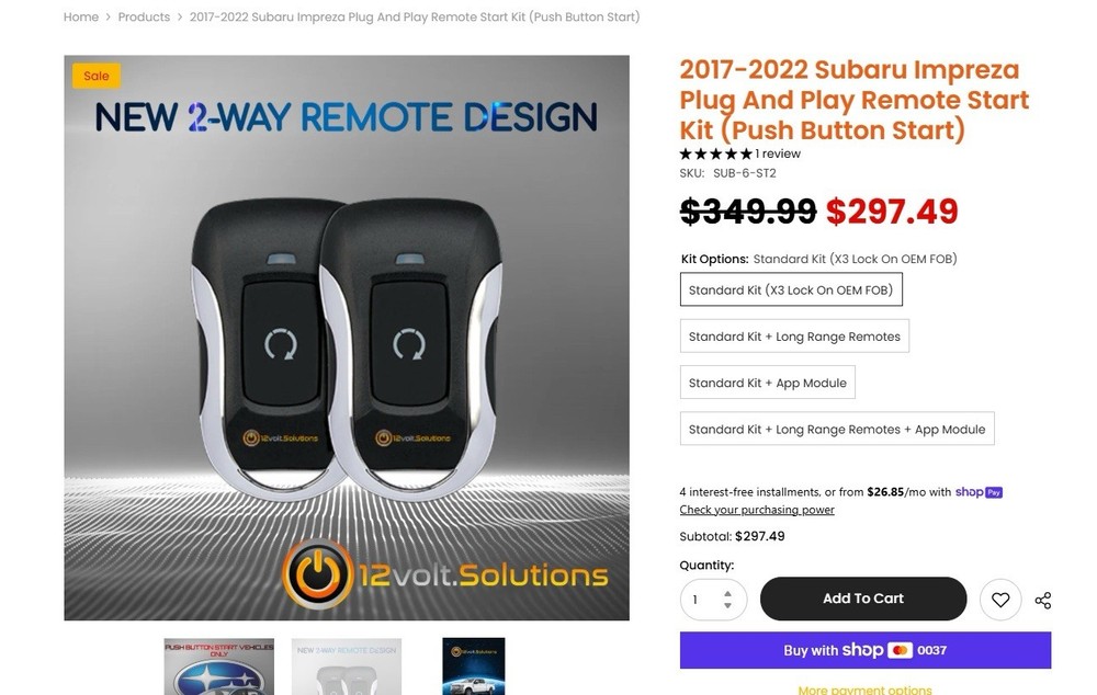 2017-2022 Subaru Impreza Plug Play Remote Start Kit Push Button Start